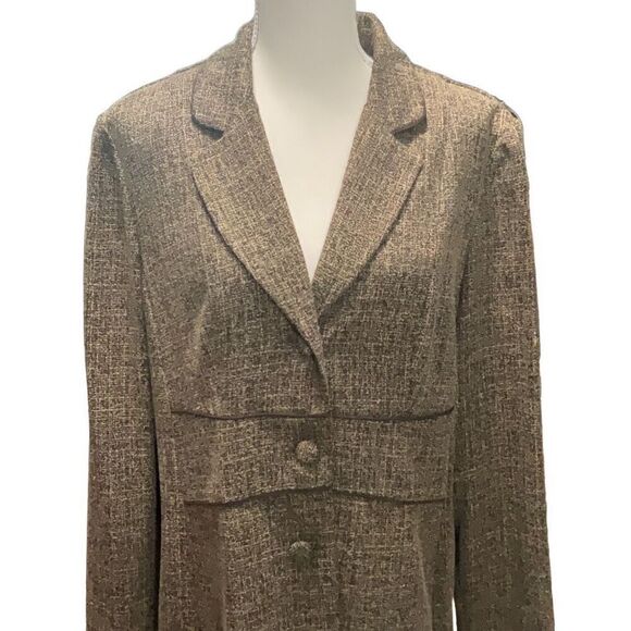 Danny & Nicole Brown Tweed Overcoat Collared Three Button Shoulder Pads Size 16 - Picture 2 of 6